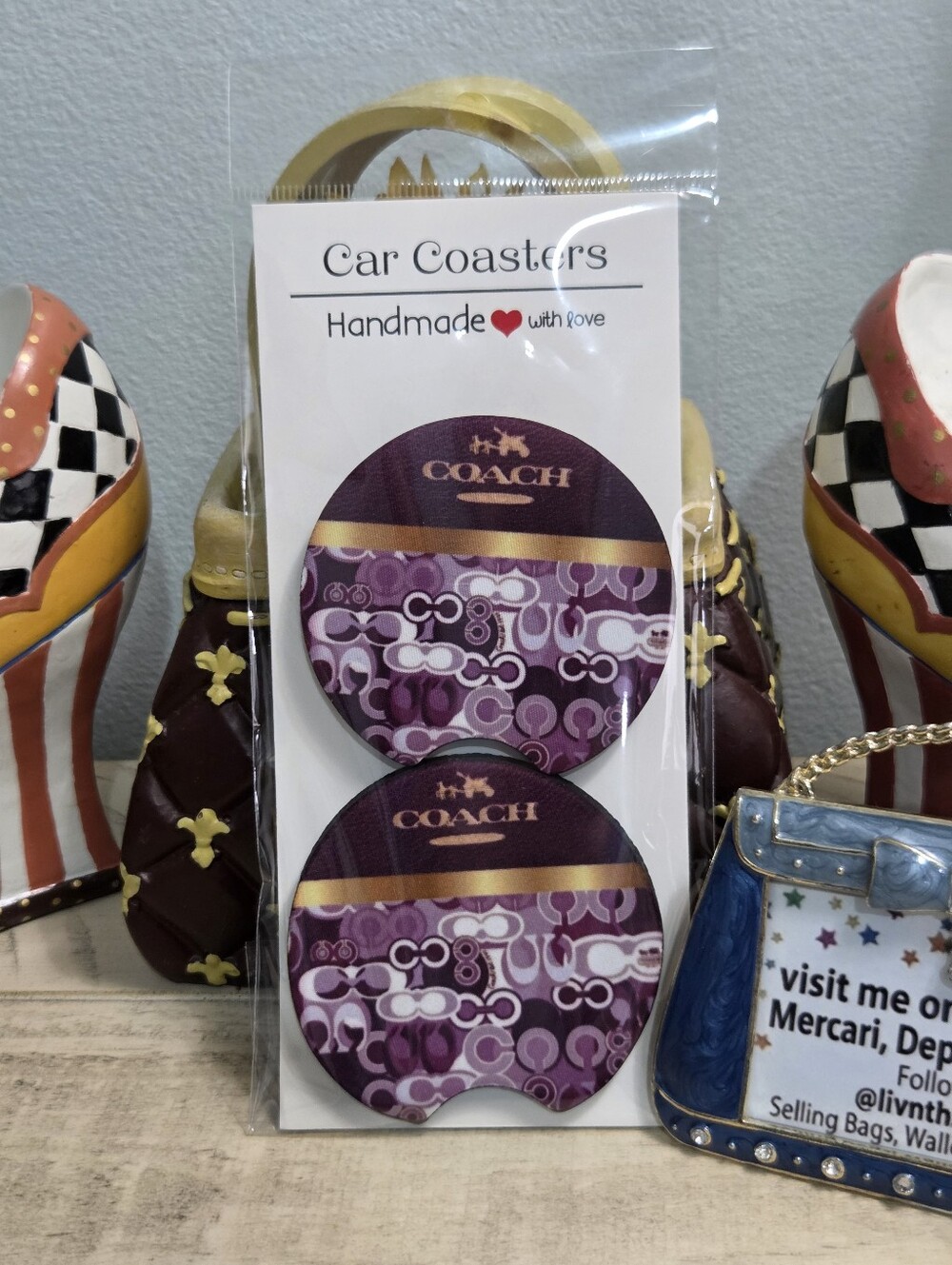 ✨ Handmade Designer-Inspired Car Coasters - Purple (Set of 2) ✨ NEW